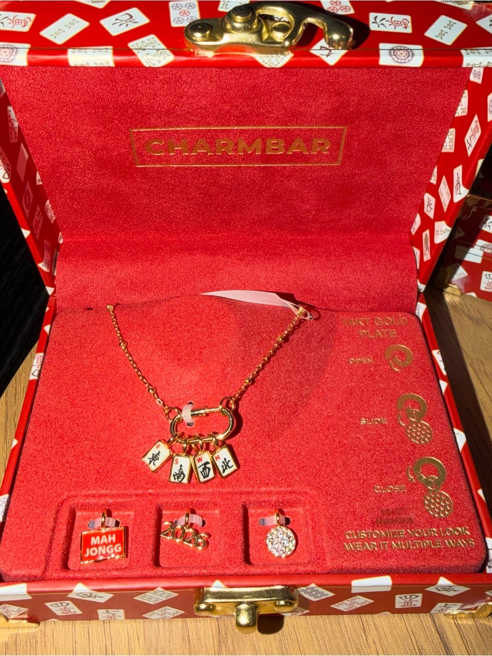 CHARMBAR Mahjong Tiles Charm Necklace 14k Gold Plated